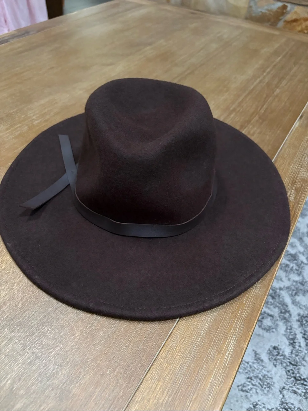 Universal Thread Chocolate Brown Wool Wide-Brim Hat with Leather Like Band